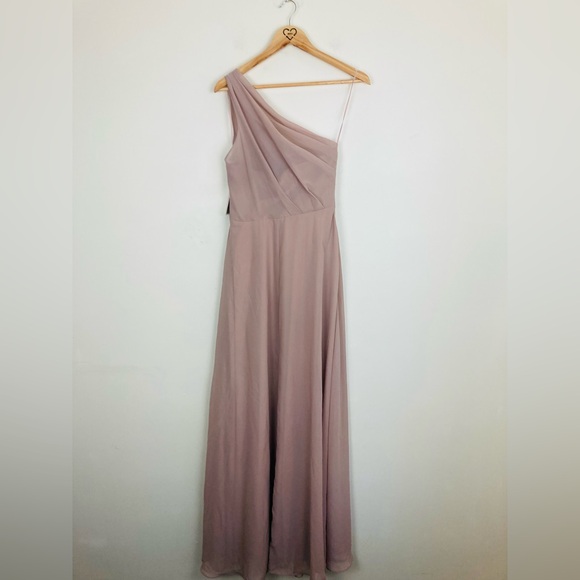Birdy Grey “Kira” one shoulder dress in taupe chiffon. Maxi length. NWT. Small - Picture 5 of 9